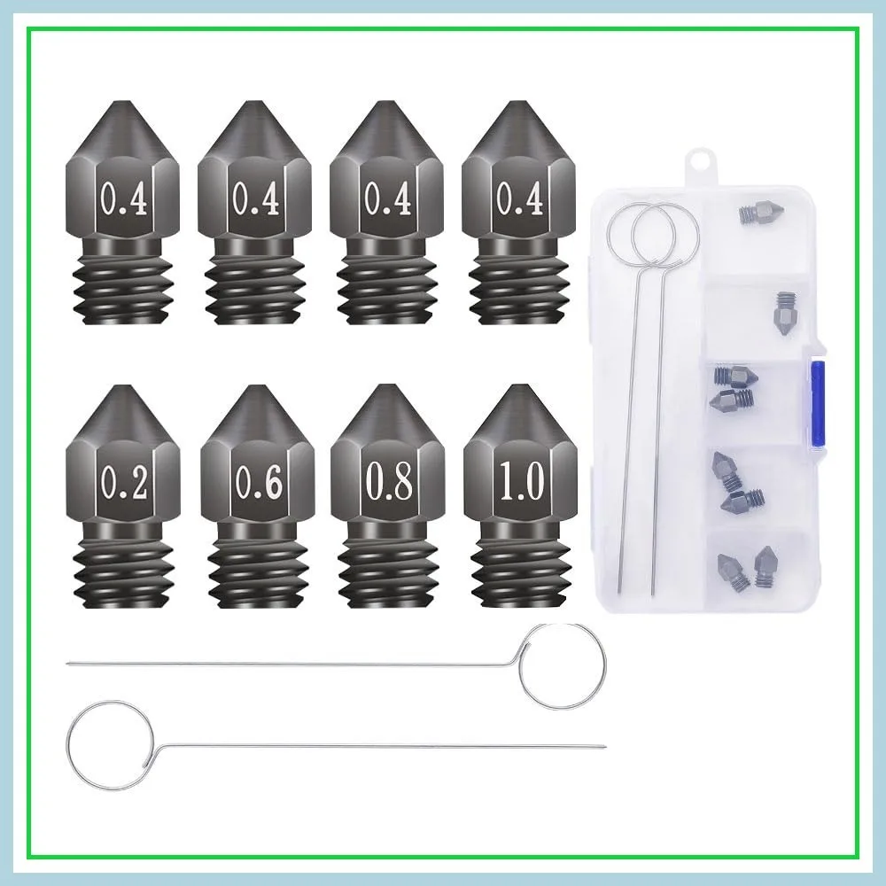 

8Pcs 3D Printer Hardened Steel MK8 Nozzles 0.2-1.0mm with DIY Tool Box for Ender 3/5 CR-10 Sovol SV06