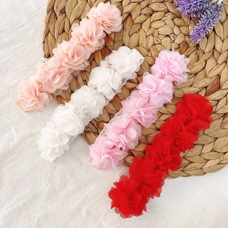 1PCS Baby Flower Headband Pink White Chiffon Hair Bands Handmade DIY Headwear Hair Accessories for Kids Children Newborn Toddler