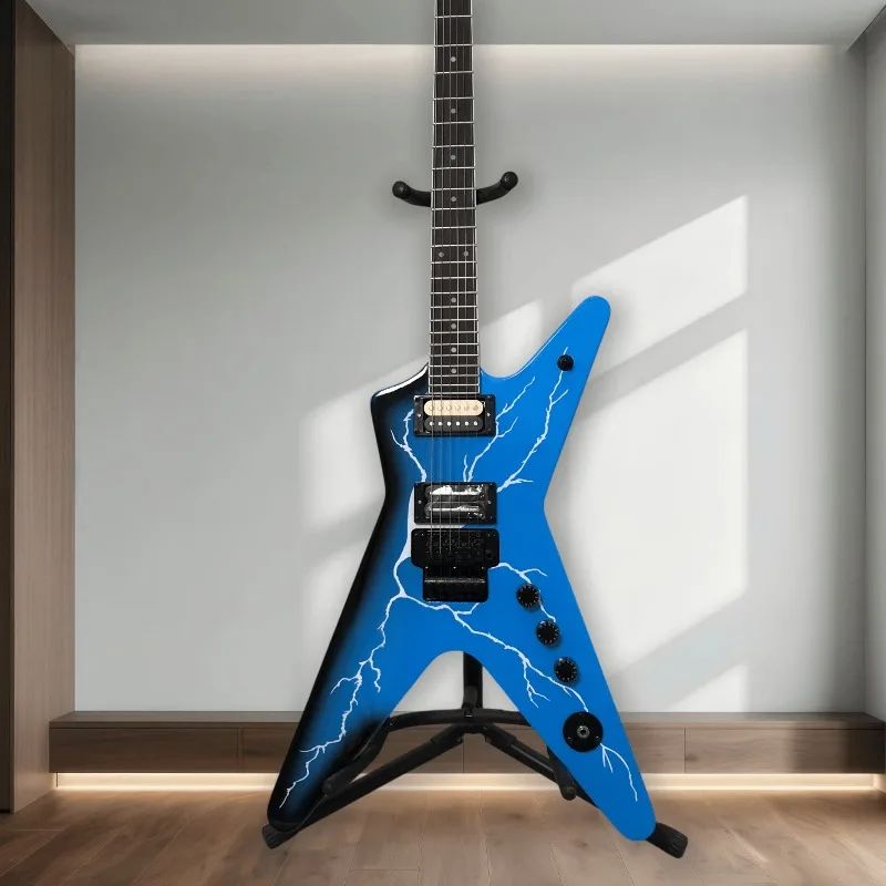 Hot Sales MLQ 6 String Style Electric Guitar Blue Black Burst White Lightning Graphic HH Pickups Double Locking Tremolo Unisex