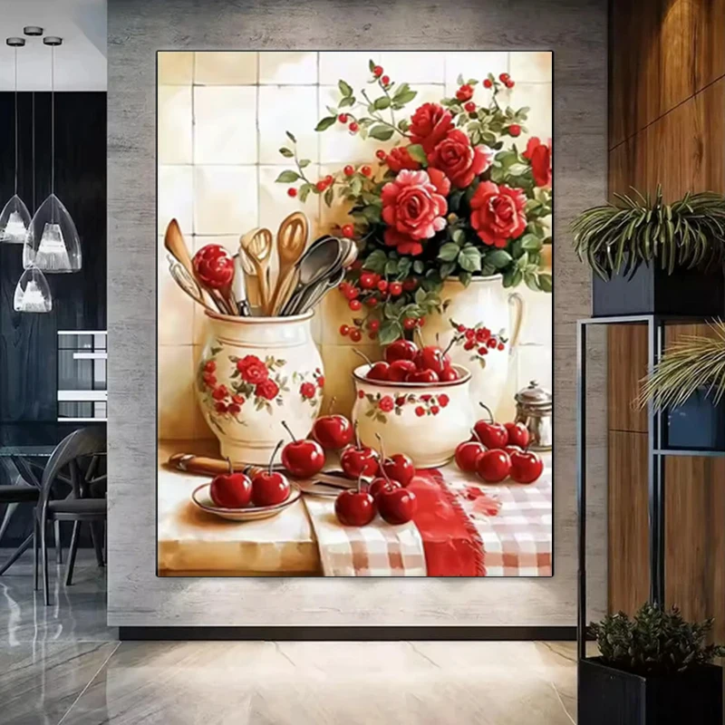 

Алмазная мозаика DIY: Вишневые плоды, цветы, пейзажи. Алмазная вышивка для кухонной утвари. Набор для вышивания с полной квадратной и круглой выкладкой. Декор для стен.