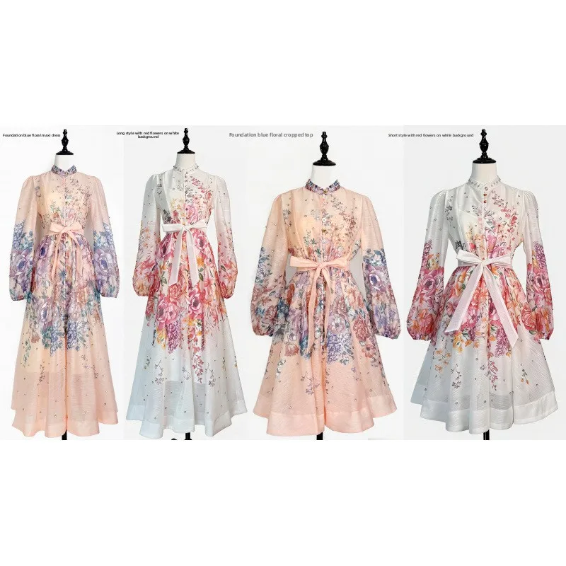 ชุดเดรสยาวผ้ากำมะหยี่พิมพ์ลายดอกไม้สไตล์อังกฤษ ดีไซน์เอวสูง แฟชั่นทันสมัย เหมาะกับทุกโอกาส สำหรับผู้หญิง