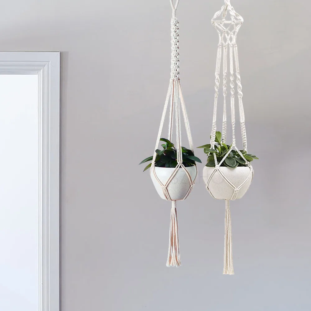 

D2 Gardening Green Plant Hanging Basket Cotton Rope Hanger Flower Pot Handmade Pot Pocket Wall Boho Courtyard Home Decor