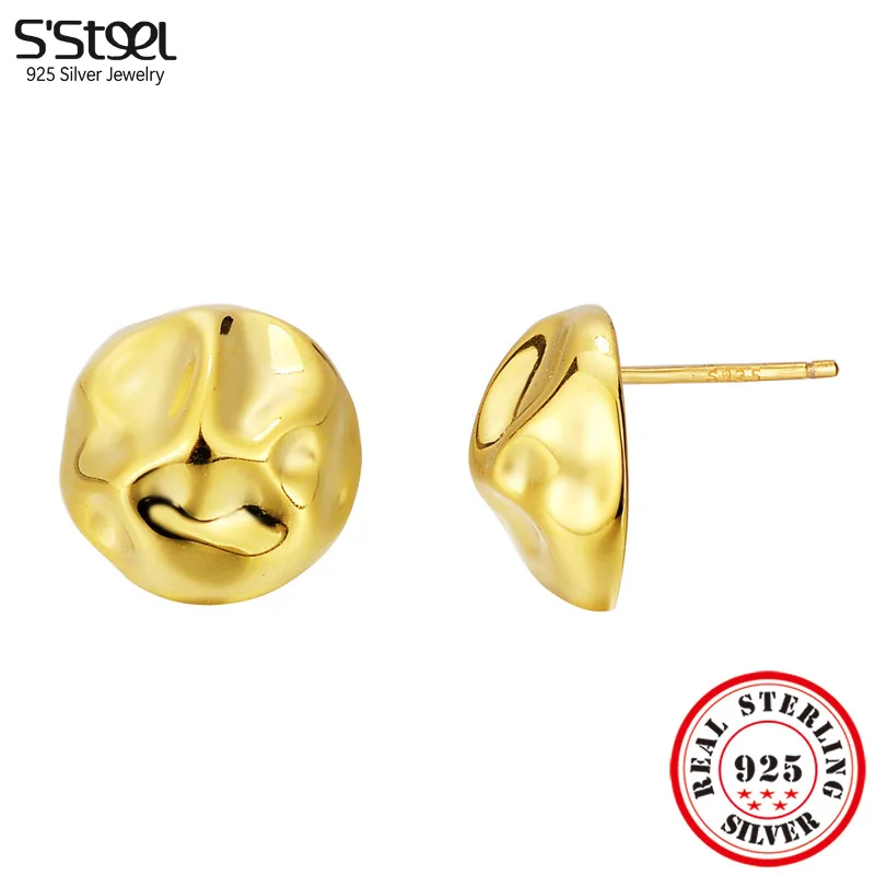 

S'STEEL 925 Sterling Silver Irregular Studs Gold Earrings For Women Trendy Luxury Tragus Piercing Earing Party Fine Jewelry