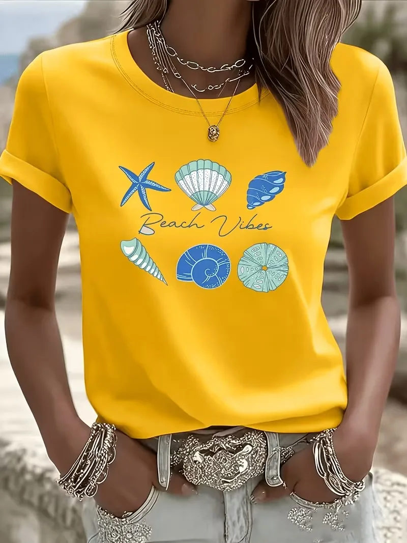 Women's Summer Clothing Spiral Sun Simple Line Print Short Sleeved T-shirt Retro daily sports casual comfortable breathable top