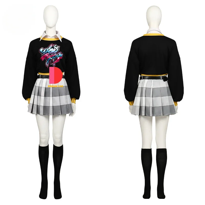 Persona 5X Motoha Arai Cosplay Costume Skirt Wig Uniform Black Top The Phantom X Game Halloween Party Women Girls Outfit Fashion