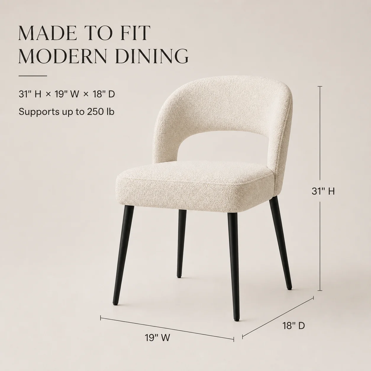 Wholesale Custom Dining Chair Iron Legs Mid Century Modern Style Ivory Boucl Upholstery Leisure Chair For Home Living Rooms