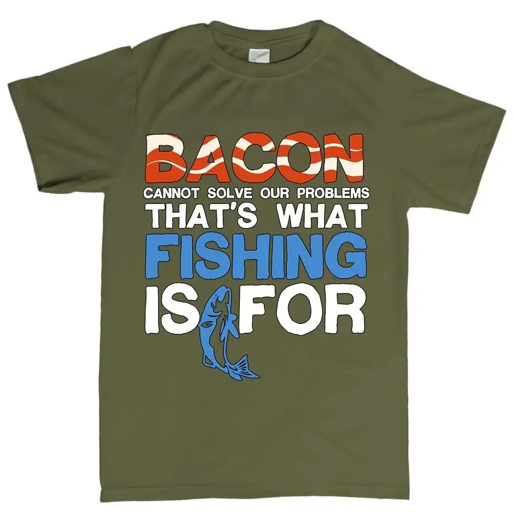 Mens Bacon Fishing Bait Running Carp Worms T Shirt