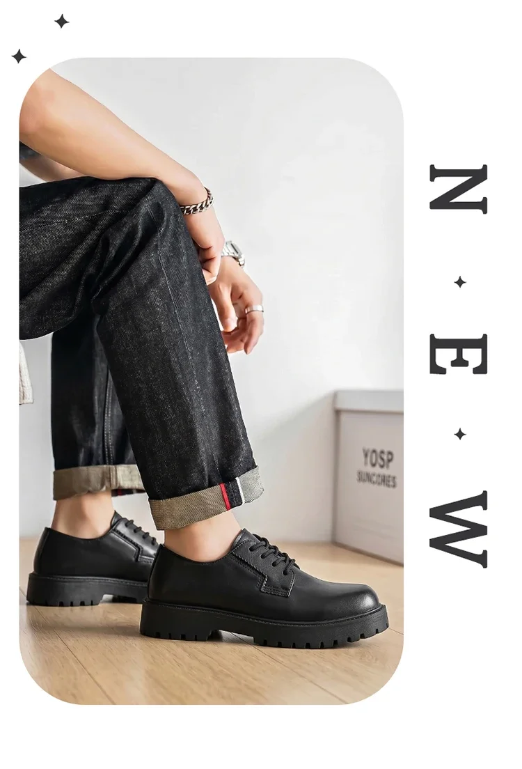 Herren Matte Leder Plateau-Derbyschuhe Schnürschuhe mit Dicker Sohle Casual Business Anzugschuhe Männliche Alltagsschuhe für die Straße – Detail 1