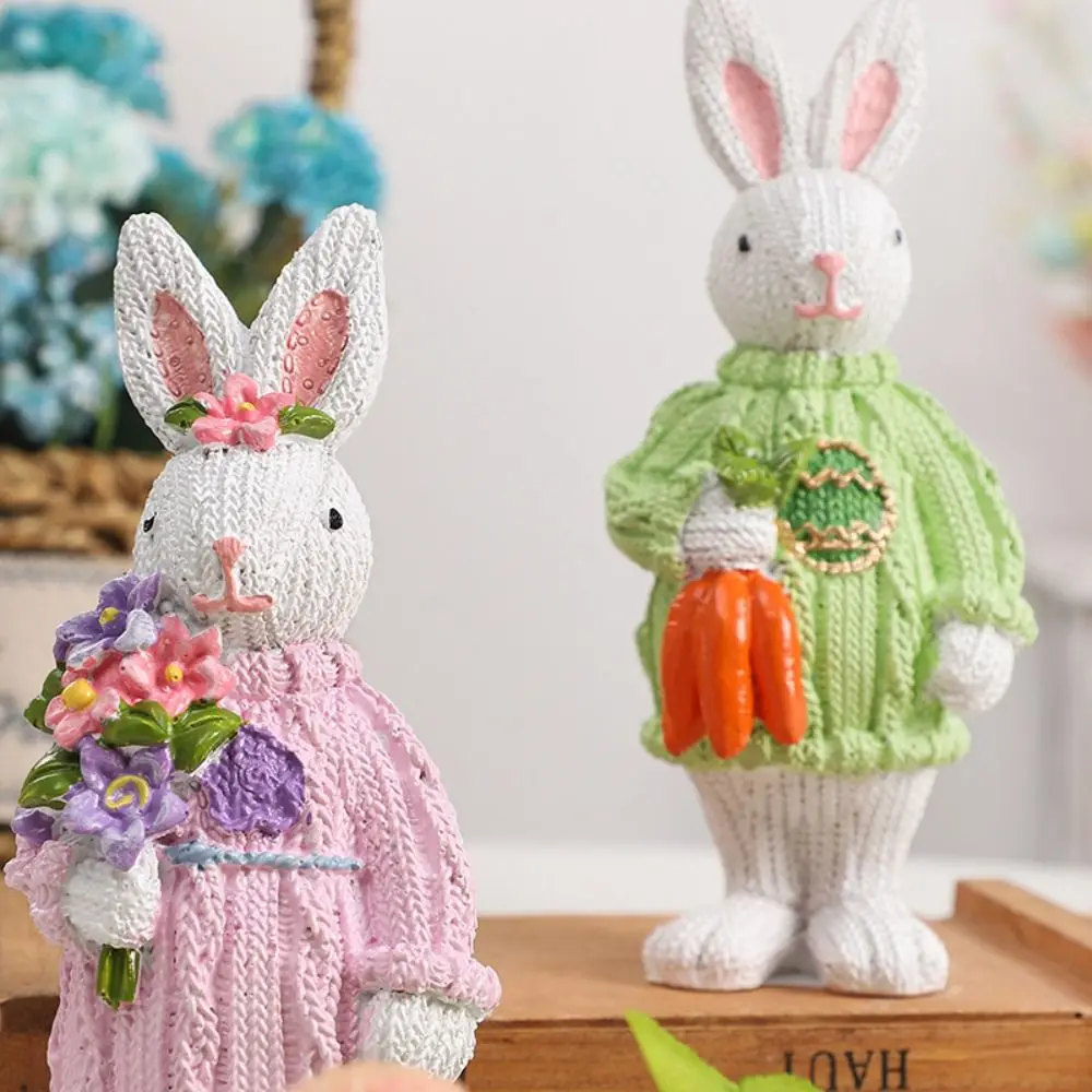 

Nordic Style Easter Rabbit Figurines Cute Bunny Resin Easter Decorations Eye-catching Funny Sweater Rabbit Ornament Party Gifts