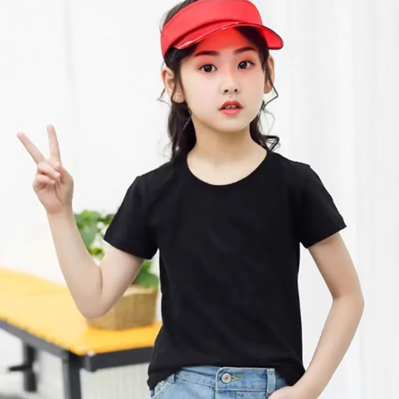 

100% хлопок, 180 г/м2, ткань, детская футболка для мальчиков и девочек, новинка 2026 года, летняя женская футболка с коротким рукавом, милый стиль, белые однотонные топы
