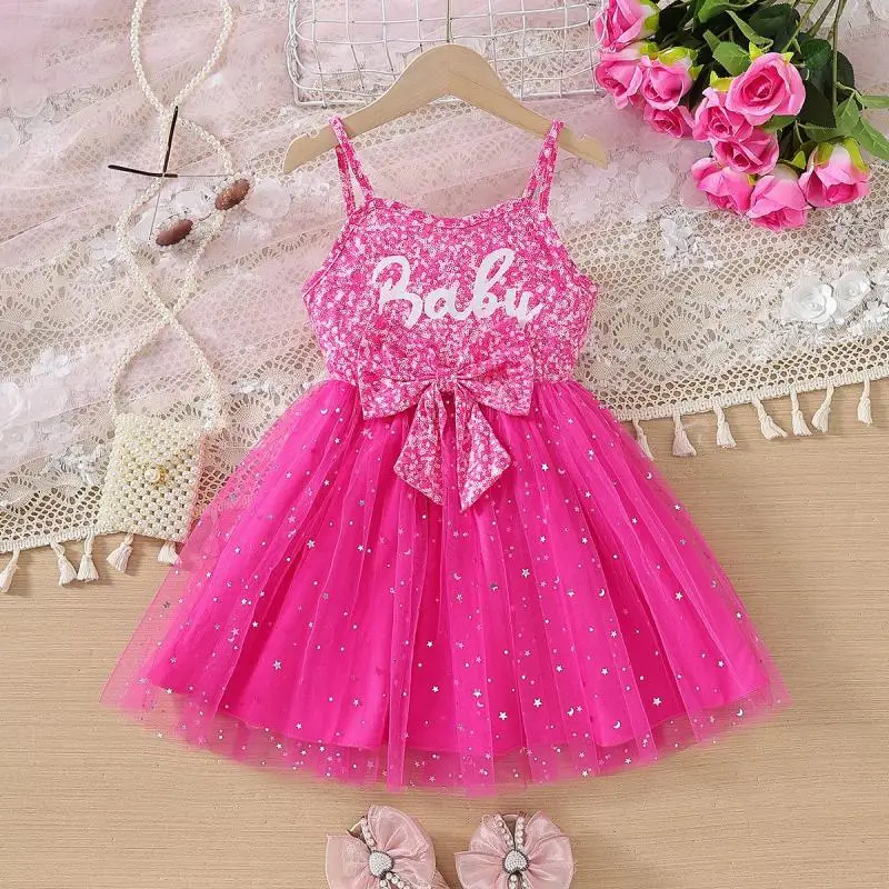 

Barbie Children's Dress Anime Peripheral Cute Cartoon Suspender Skirt Pink Kawaii Party Costume for Children's Birthday Gift