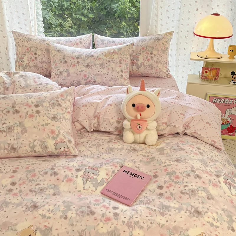 100%Cotton Cartoon Style Bedding Set Skin-friendly Quilt Cover Pillowcase Bedsheet Bed Linen Sets Single/Queen/King Bedclothes