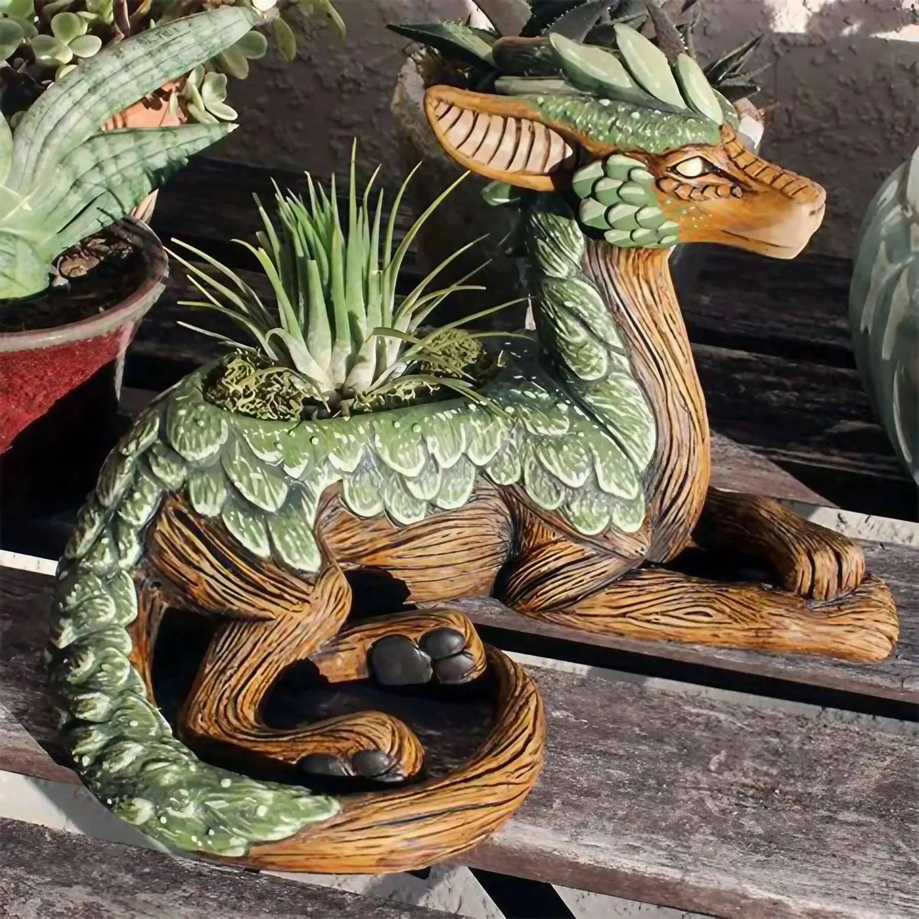 Image of Kreativer Drachenbaum-Sukkulenten-Übertopf, Gartenstatue, Desktop-Ornament, Kunstharz-Geschenk, Naturliebhaber, perfekt für Freunde und Familie