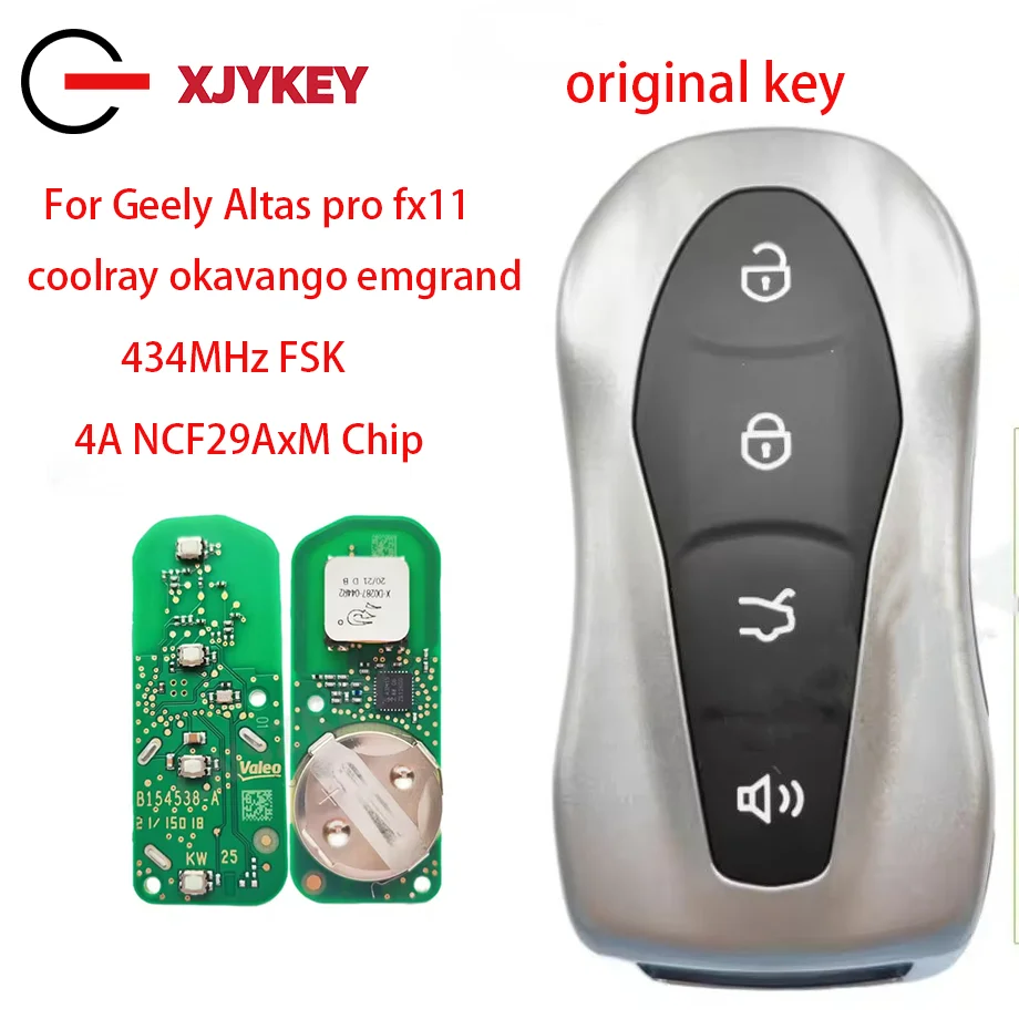 

Чип XJY Smart Key 434 МГц FSK 4A NCF29AxM для Geely Atlas Pro FX11 Tugella Azkarra Coolray Okavango Emgrand Proton 4 кнопки