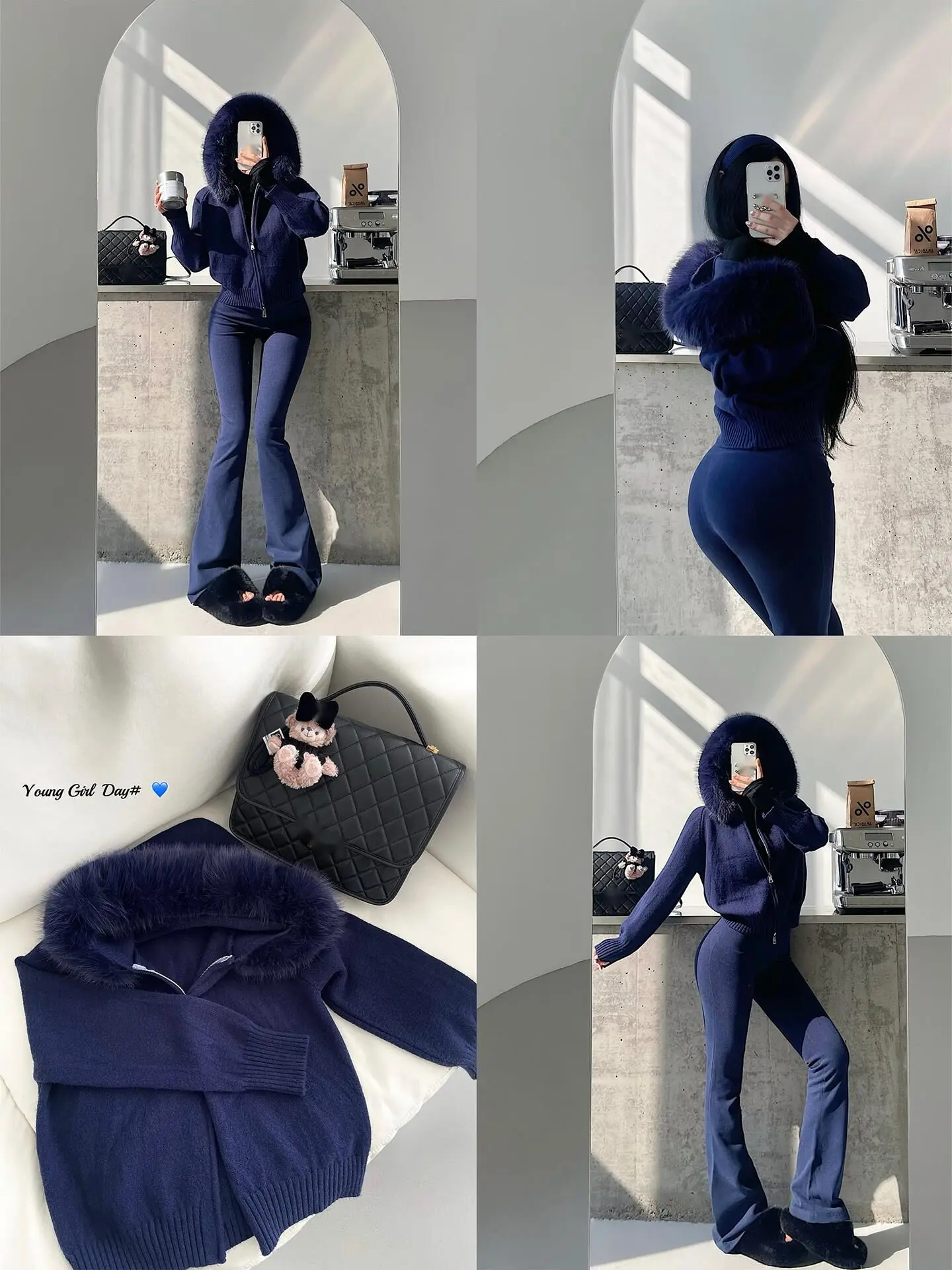 Puro desejo estilo suave solto emagrecimento gola peluda com capuz zíper camisola de malha cardigan casaco moda sexy casaco feminino is2c