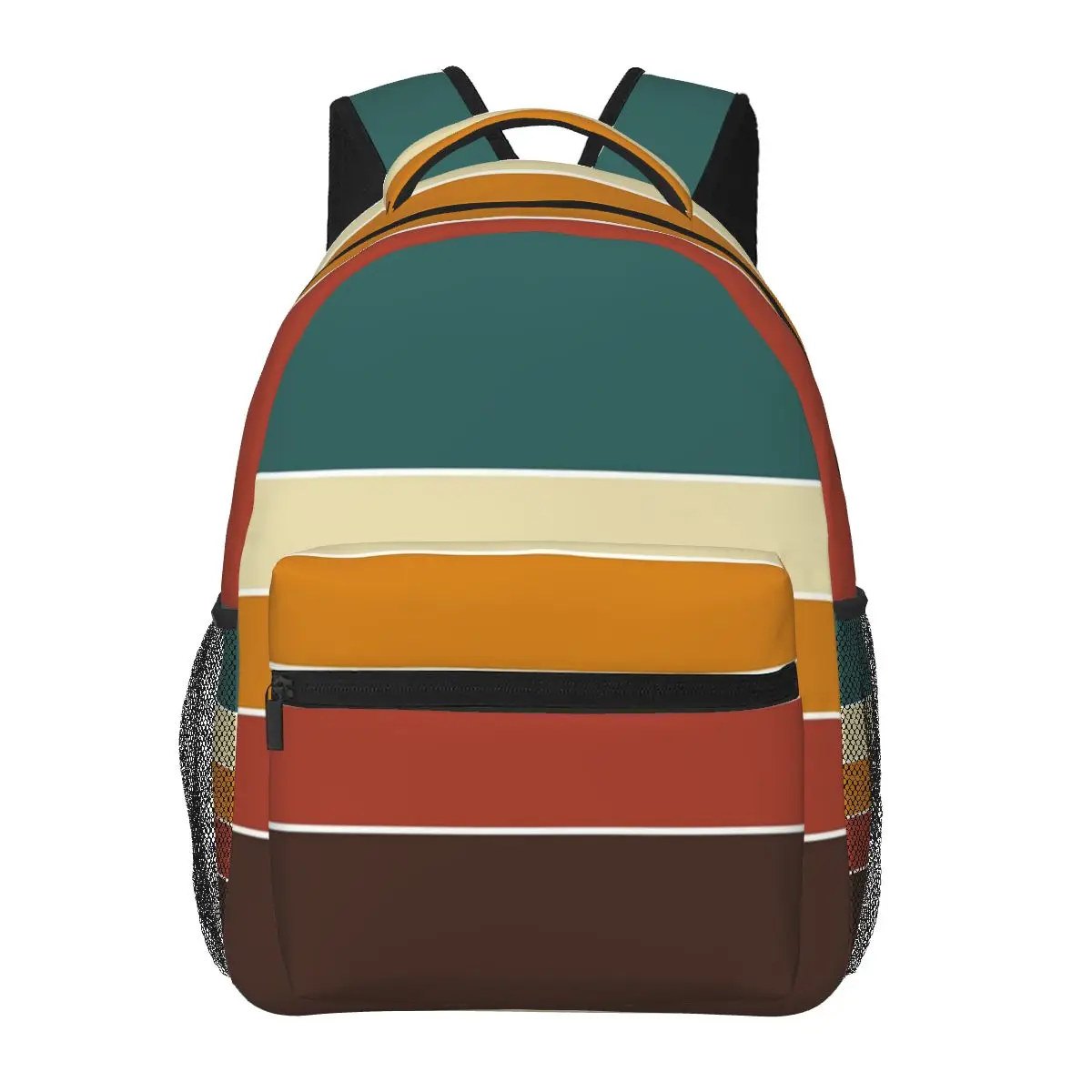 Iconic 70s Nordic Vintage Retro Stripes In Fall Colors Student Backpack School Bag Hiking Travel Daypack Bookbag Shoulder Bags