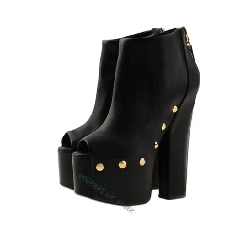 Bottes Peep Parker en cuir pour femmes, bottes de rinçage, plate-forme à rivet latéral, talon haut épais, fermeture à glissière arrière solide, automne, porcelaine, hiver, nouveau-né, 256