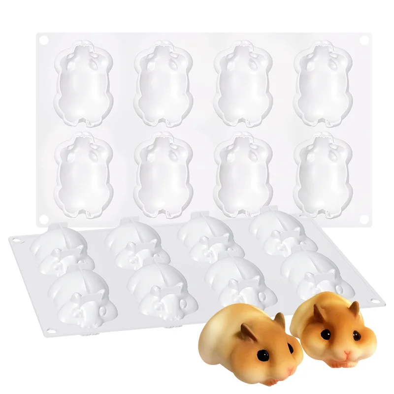 8 Cavity Hamster Silicone Mold Mouse Shape Cake Molds Cute Pig Mousse Mould Dessert Pudding Tray Cake Decoration Tools