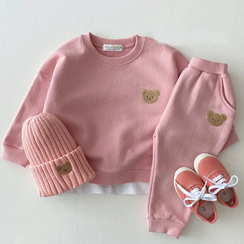 Personalized Toddler Baby Boy Girl Fall Clothes Sets Baby Girl Clothing Set Kids Sports Bear Sweatshirt Pants 2Pcs Suits Outfits