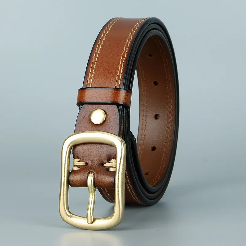 レディース本革ベルト-ソリッドブラスバックル-カジュアル-ファッション-ワイド-24mm-ジーンズ用-スタイリッシュ-オールマッチ-レトロ-ウエストベルト