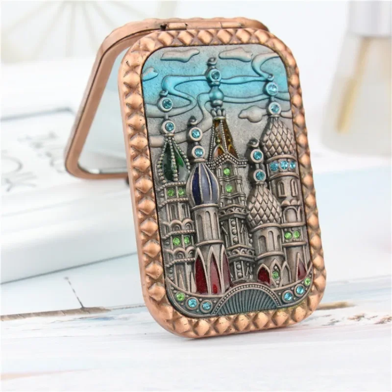 

Carry-on Castle Double Side Makeup Mirror Cute Creative Folding Small Mirror Retro Portable Heavy Industry Retro Style Fashional