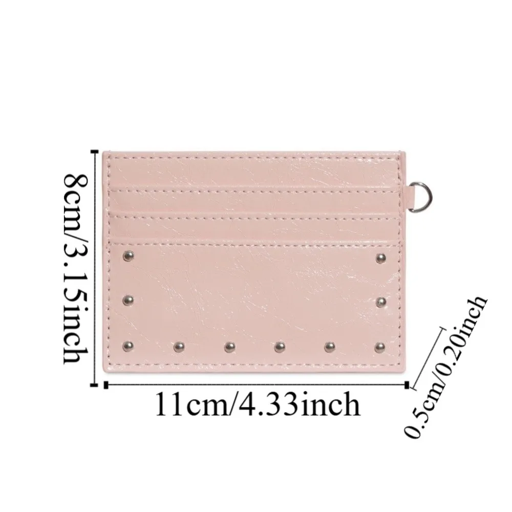 Elegant Ultra Thin Cracked Leather Card Wallet Mini Size Multiple Slots Rivet Card Holder PU Solid Color Coin Purse Travel image 6