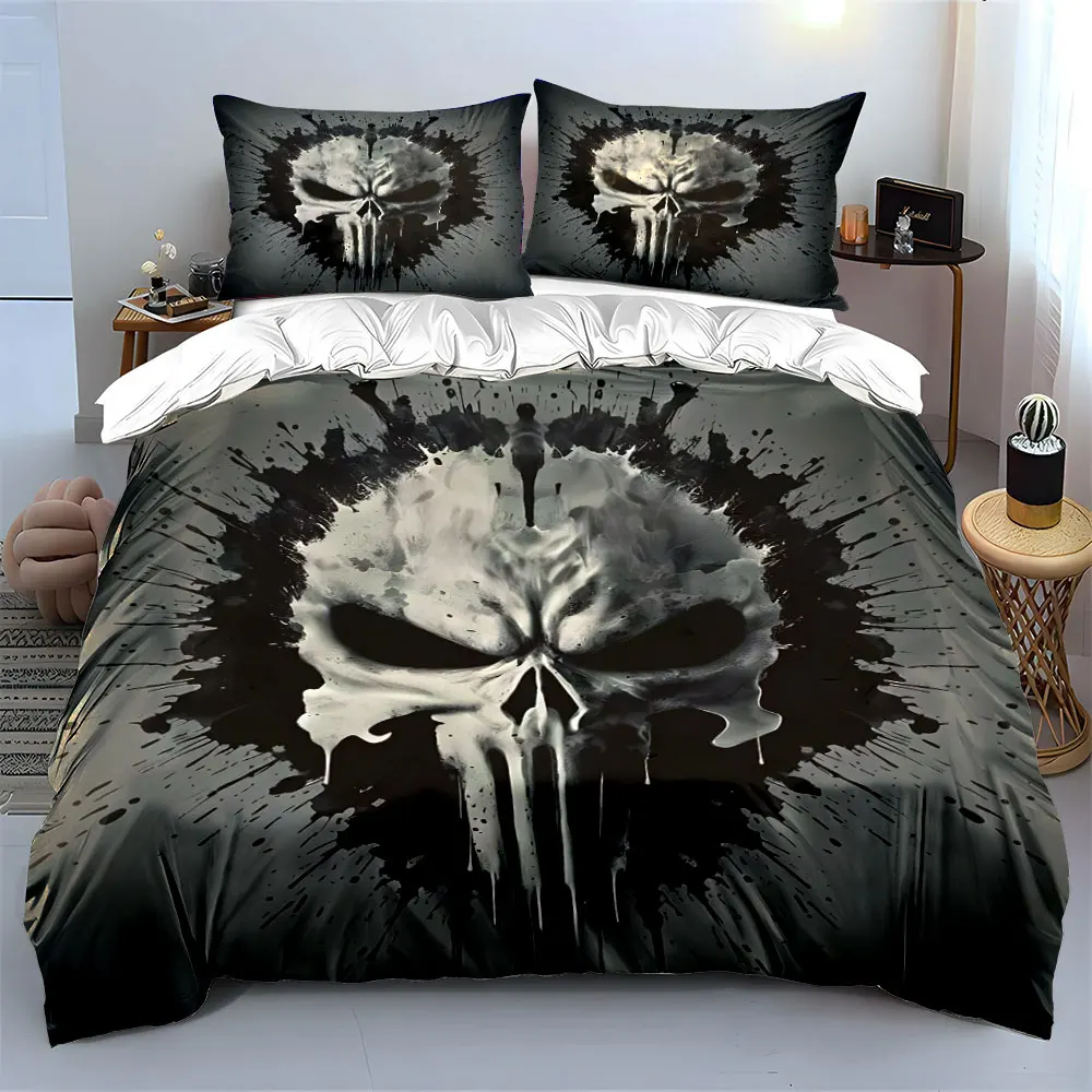 Skull art with black splatters Print Soft Comfortable Duvet Cover Bedding Set Included 1*Duvet Cover  2*Pillowcases Luxury Gift