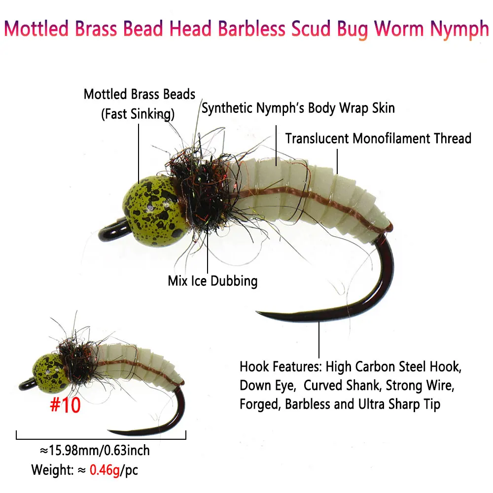 6PCS #10 Luminous Mottled Brass Bead Head Barbless Scud Bug Worm Nymph Fly Fast Sinking Wet Czech Nymph Trout Char Fishing Lures - AliExpress 18 6PCS #10 Luminous Mottled Brass Bead Head Barbless Scud Bug Worm Nymph Fly Fast Sinking Wet Czech Nymph Trout Char Fishing Lures - AliExpress 18