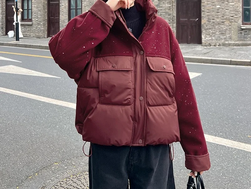 

2025 New Down and Cotton Jacket Set for Women's Fashion, Thickened Warm Standing Collar Cotton Jacket Jacket