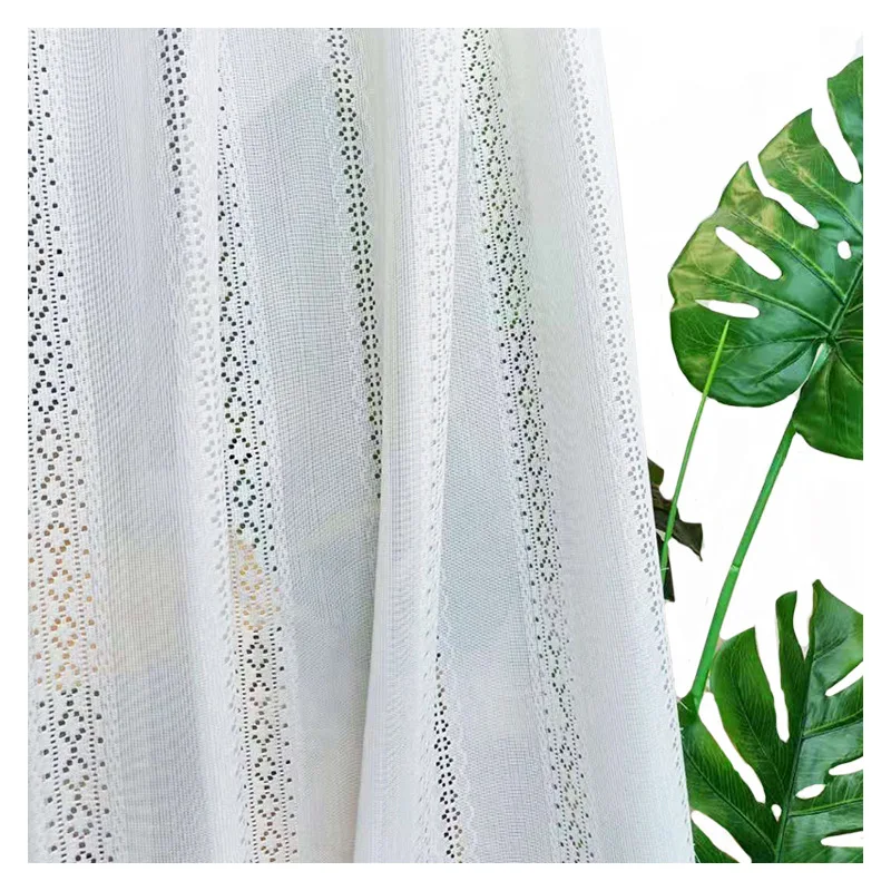 (97) Customized New White Gauze Woven Lace Hollow Gauze Curtain Pure White Gauze Jacquard Curtain Simple Semi-light-blocking