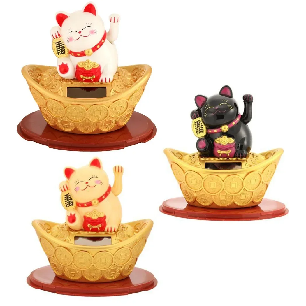 Gold Ingot Lucky Cat Hand Hotel New Year Ornament Shop Solar Waving Beckoning Craft Decor Fortune Plastic Wealth