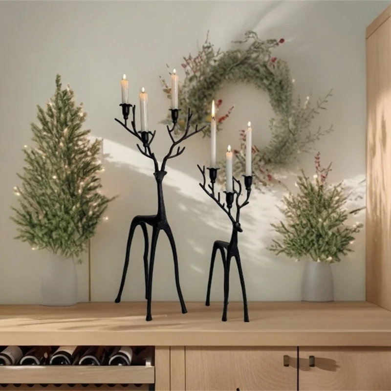 Nordic 3-arms Elk Metal Candlesticks Christmas Deer Candle Holders Living Room Foyer Candle Cup Ornaments Creative Home Decors