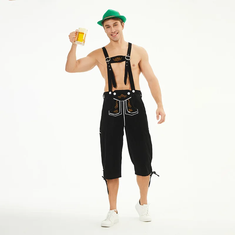 Bayerische Lederhosen Oktoberfest Kostüm für Männer Deutsch Bier Festival Outfit Cosplay Kleidung Hosenträger Stram pler Hemd Hut