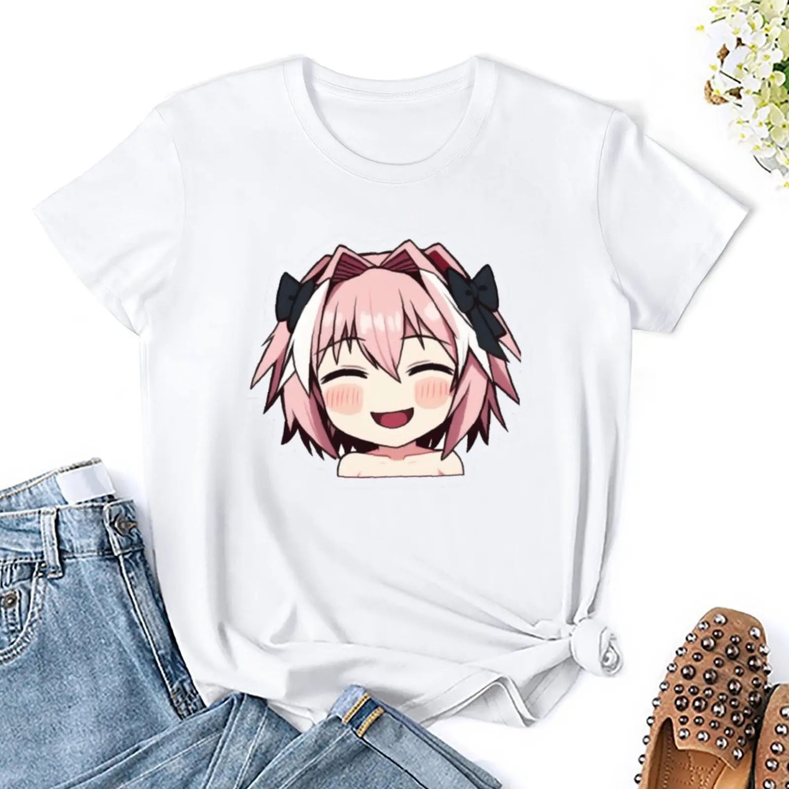 Fate Astolfo Femboy Neko Arc Meme   (5) T-shirt Crewneck Move T-shirts Hipster Home Funny Novelty