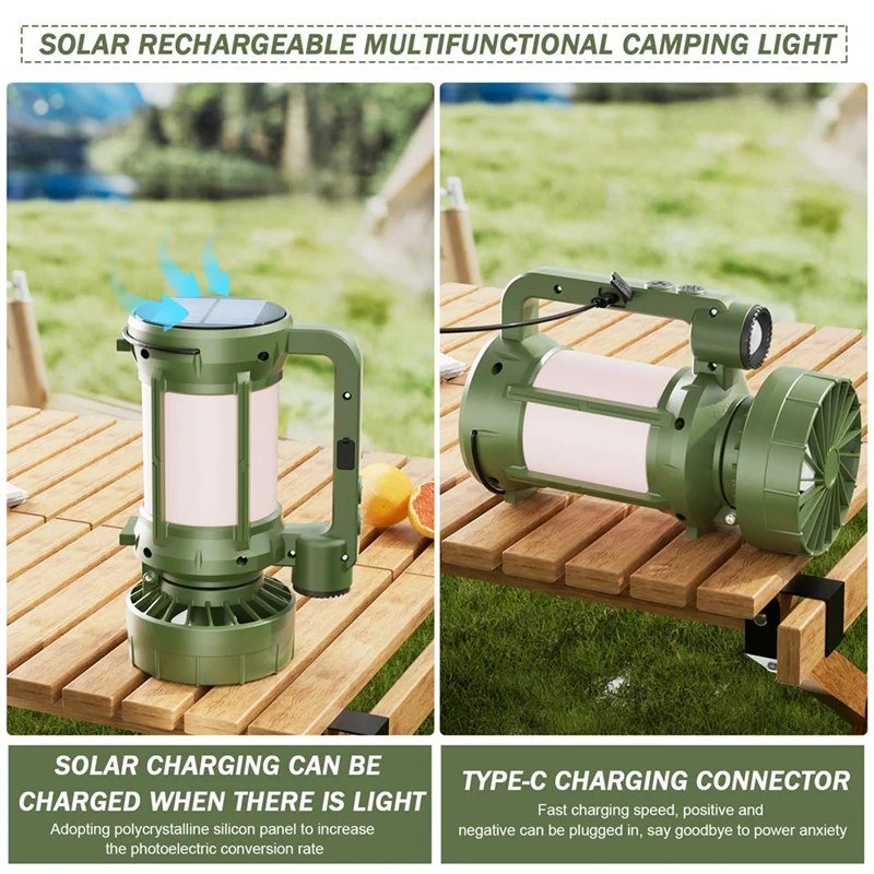 

FYBL-Portable Solar Outdoor Lantern With LED Flashlight And Cooling Fan - Ideal For Camping And Hiking