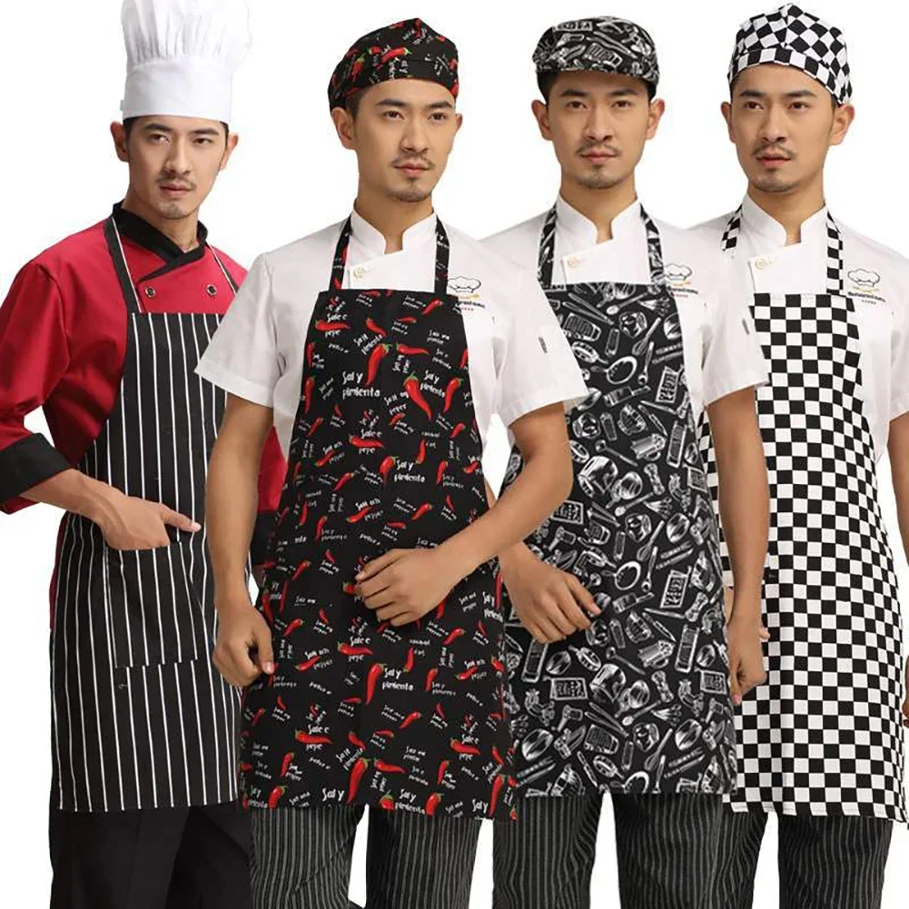 White Black Striped Kitchen Restaurant Gardening Cafe Work Clothes House Work Accessories 2 Pockets Adjustable Neck Hanger Apron