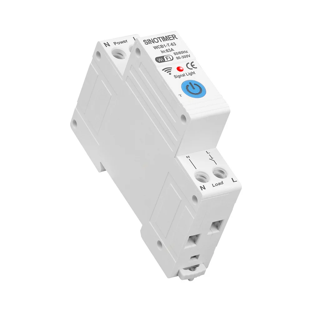 WCB1-T-63 Tuya Smart Remote Control Circuit Breaker 60-300V 50/60Hz 63A WiFi Remote Control On-Off Timer Switch Protector