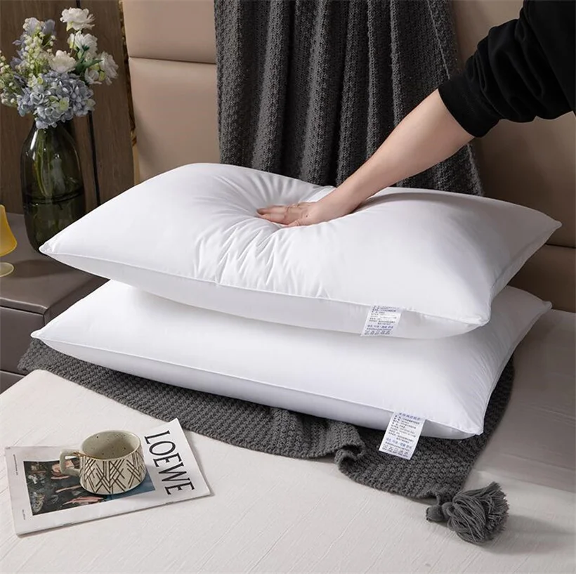 Luxury 2pcs Set Goose Down Feather Pillow Neck Support for Side Stomach Back Sleepers 100% Cotton Shell Bed Pillow 6 Colors
