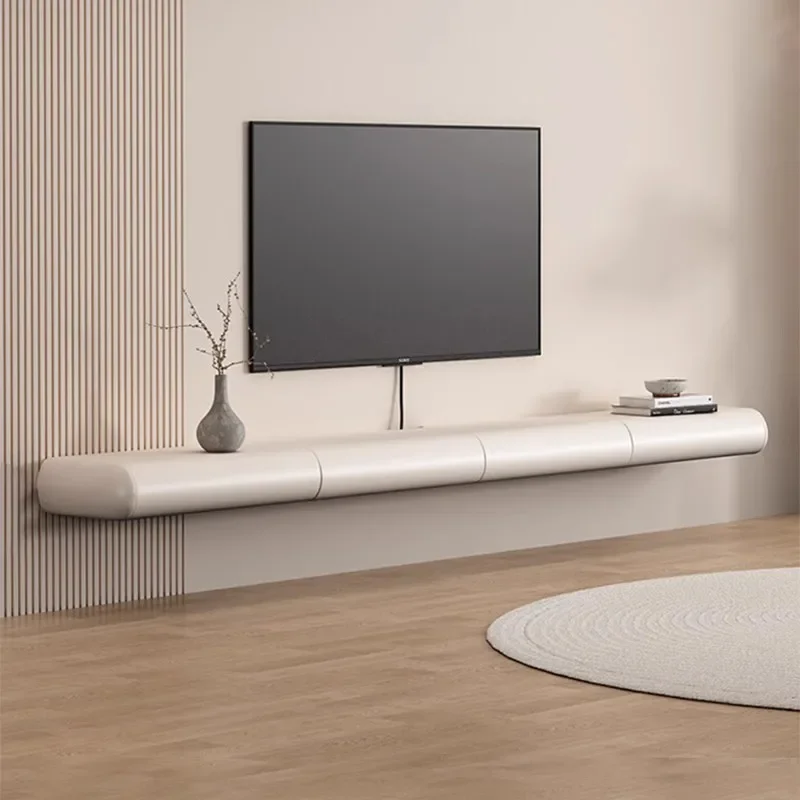 

Wall-mounted solid wood TV cabinet cream wind French hanging white suspended living room small apartment modern and simple