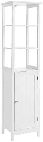 

Floor Cabinet, Multifunctional Bathroom Storage Cabinet with 3-Tier Shelf, Free-Standing Linen Tower, Wooden Cupboard, White UBB