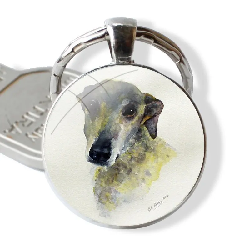 Gustav Klimt Greyhound Dog Art Keychain Handmade Glass Cabochon Key Ring Holder Pendant Key Chains