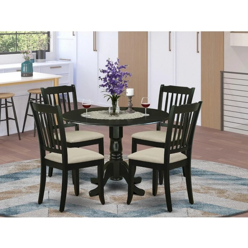 طقم طعام مكون من 5 قطع من East West Furniture مع طاولة دائرية و4 كراسي من الكتان #2