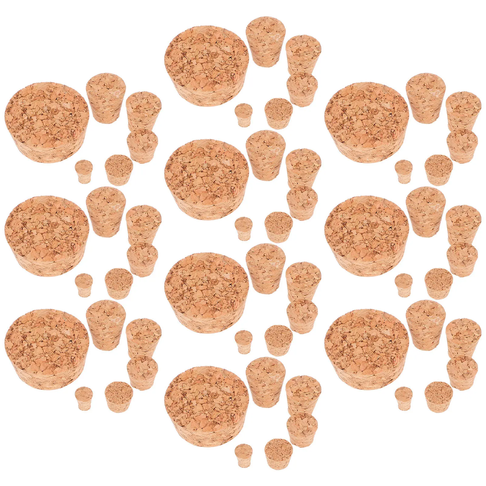 60Pcs Cone Shaped Cork Stoppers Natural Sustainable Tapered Fit for Jars Bottles Glass Wine Containers Bulk Cork Stopper Set
