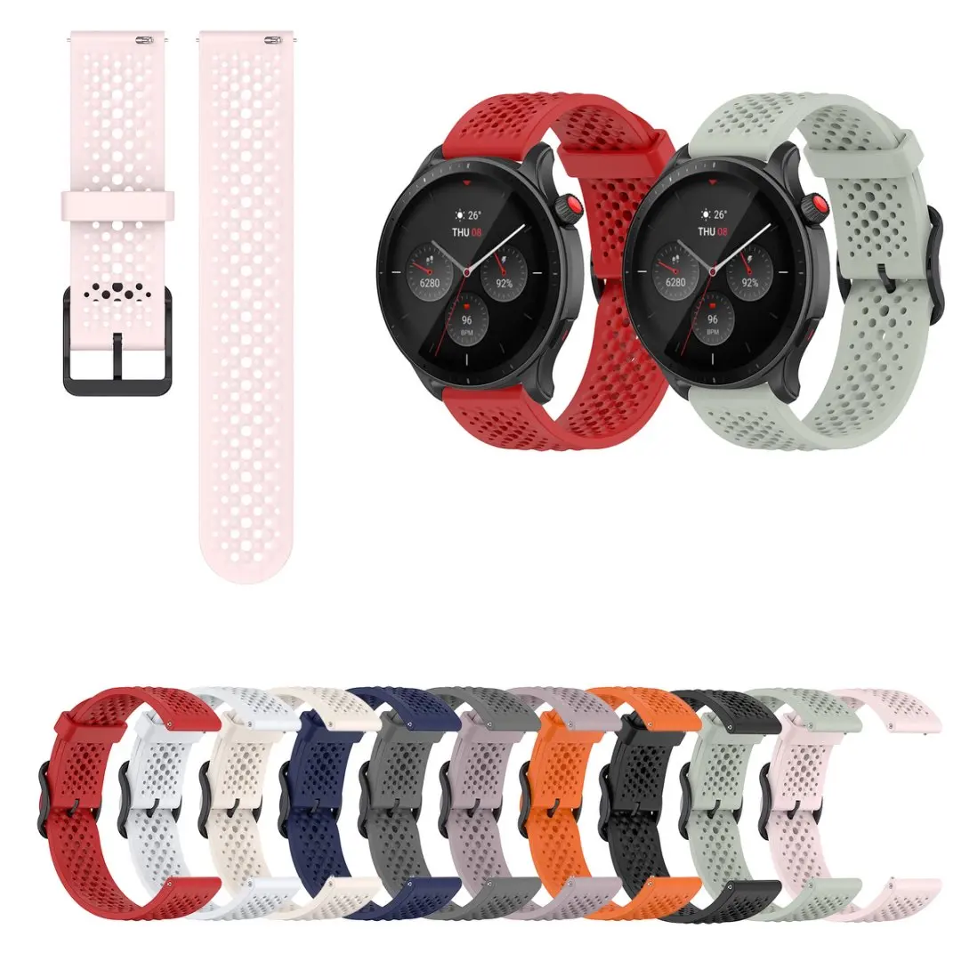 20/22 มม.ซิลิโคนBreathableสําหรับHuami Amazfit PACE Stratos 2 2S 3 GTR 2 2e 3 4 Pro GTR Miniกันน้ําSmartwatchสายรัด