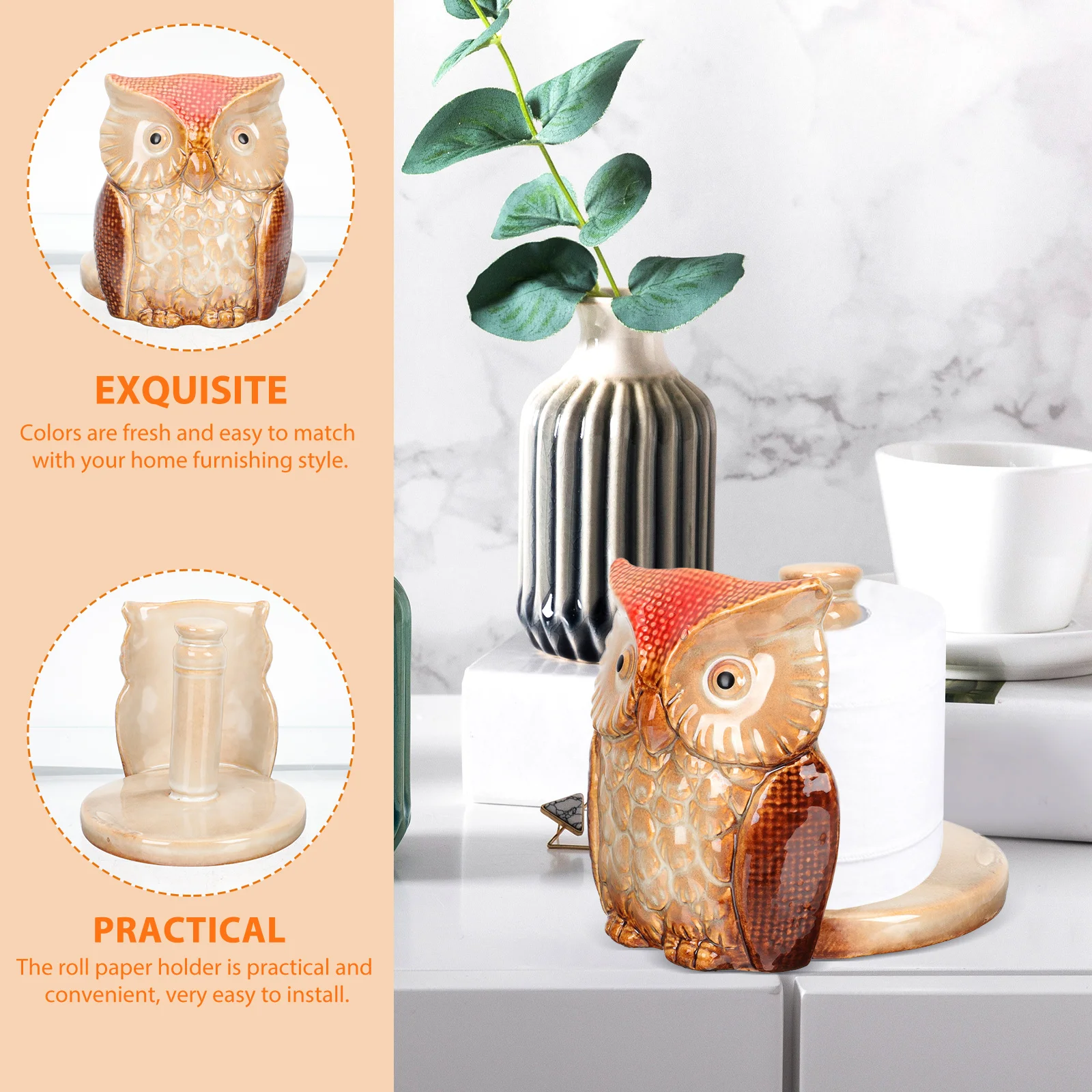 

Ceramic Roll Paper Stand Owl Shaped Durable Roll Paper Organizer Tissue Holder Creative for Home Office Restaurant