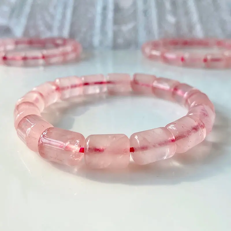 UMQ Natural Hibiscus Pink Crystal Barrel Shaped Bead Bracelet Female Lucky Attracting Male Ornament Gift for Bestie