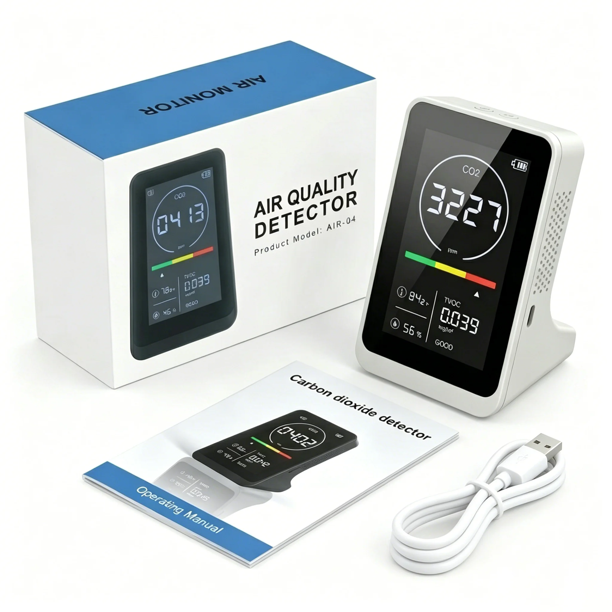RCXAZ 4in1 Air Quality Monitor NDIR Infrared CO2 Sensor Temperature Humidity Tester Digital Carbon Dioxide TVOC Detector