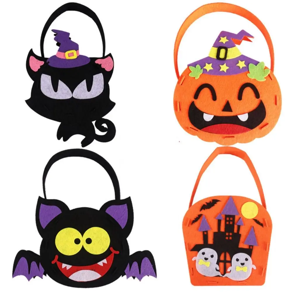 

4pcs Cute Cartoon Halloween Candy Bag Pumpkin Spider Gift Basket Tote Bag DIY Trick Or Treat Storage Bucket Children