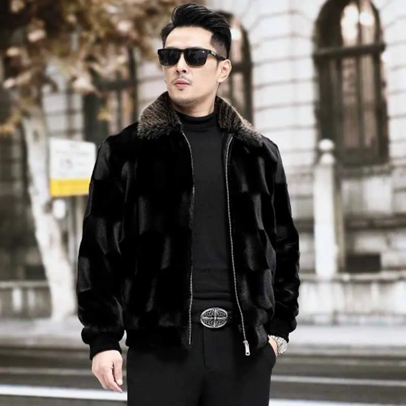 Winter Kurze Deluxe Imitation Pelz Jacke Männer Drehen-unten Kragen Schwarz Weiche Warme Faux Pelzmantel Männer Langarm flauschigen Jacken 2025