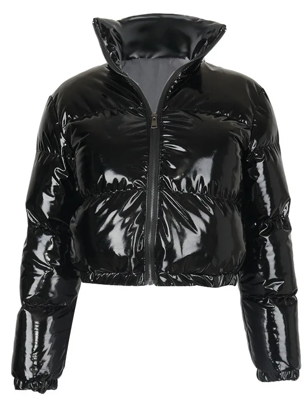 Cappotto invernale sottile in pelle a specchio di grandi dimensioni Jaet da donna in puro colore a specchio Street Sle, vestibilità casual